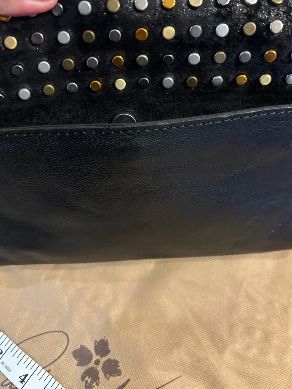 Patricia Nash Black Leather Fold-Over Clutch shoulder bag Mixed Metal Studs